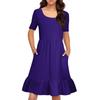 Women's Casual Round Neck Short Sleeved Dress Solid Color Loose Waist Pleated Dress