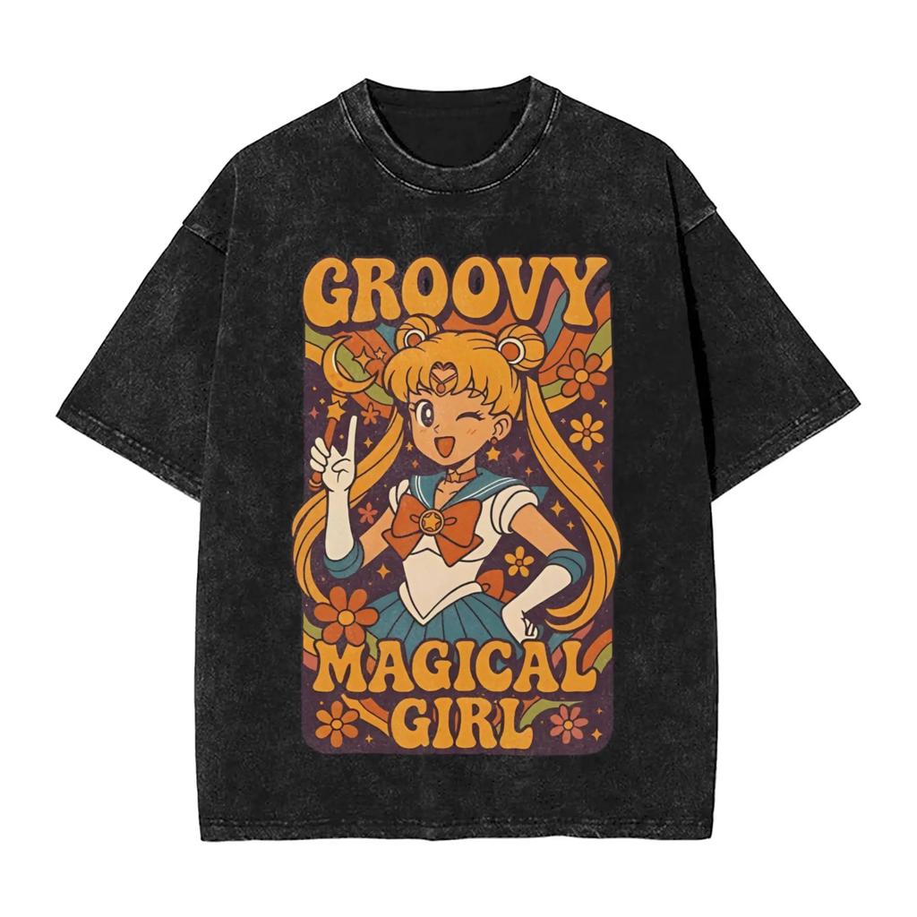 Sailor Moon "Usagi Tsukino Cheeky Pose" Vintage Wash Anime Black Women And Men T-Shirt