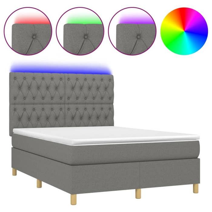 Maison Exclusive - Sommier à lattes de lit et matelas et LED Gris foncé 140x200 cm