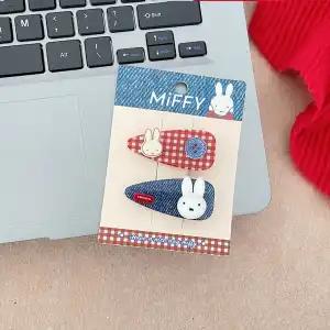 Kawaii Miffy Rabbit Hair Clip Cute Korean Cartoon Instagram Striped Miffy Rabbit Hair Clip Bow Girl Autumn and Winter Bangs Clip