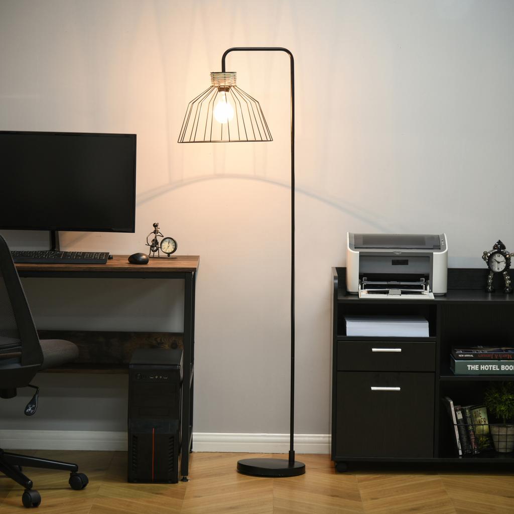Floor Lamp Elegant Design Metal Standing Lamp with Rattan Decoration Ideal for Home Office Restaurant and Café 44 x 34 x 154 cm Black