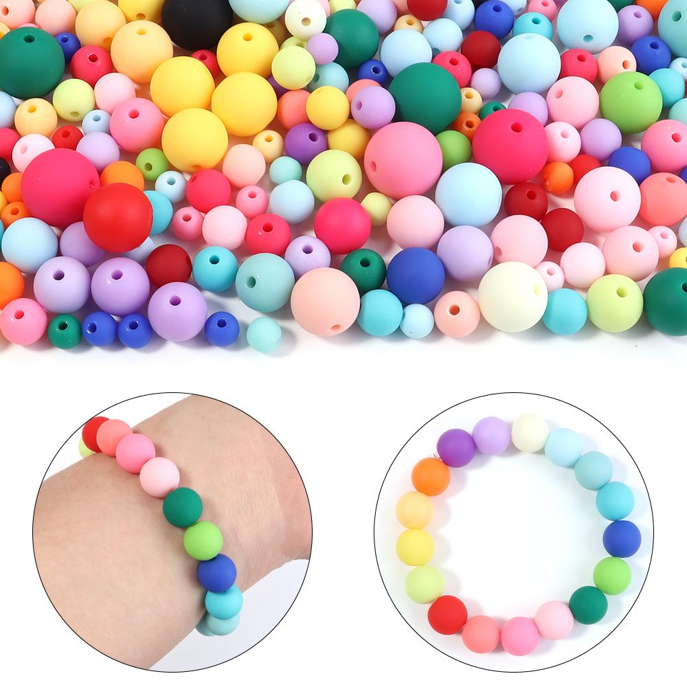 20-100pcs Acrylic Silicone Beads 6-16mm Colorful Round Loose Beads For Jewelry Making DIY Bracelet Necklace Keychain Accessories