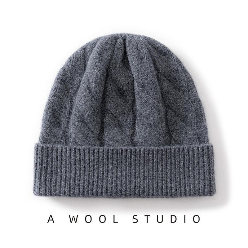 Heavyweight Thickened Wool Cashmere Knit Hat - Double Layer, Warm, Pure Color