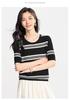 Black and white contrasting T-shirt with mulberry silk, striped knit shirt, casual short sleeved, summer comfortable women's T-shirt top