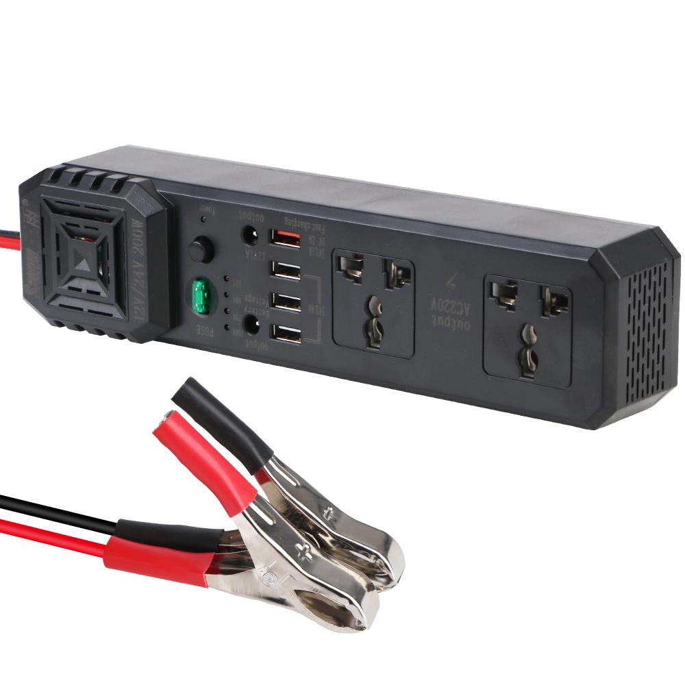 

Адаптер питания Преобразователь Автомобильные аксессуары Розетки переменного тока 200 Вт USB Зарядные устройства Автомобильный инвертор Многофункциональная защита DC 12 В/24 В в AC 220 В black