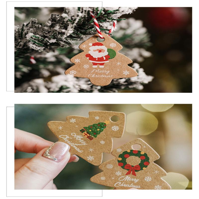 48Pcs Xmas Tree Tags Gift Bags Hanging Kraft Paper Tag Retro Christmas Candy Cookies Packaging Supplies Noel Navidad Decoration