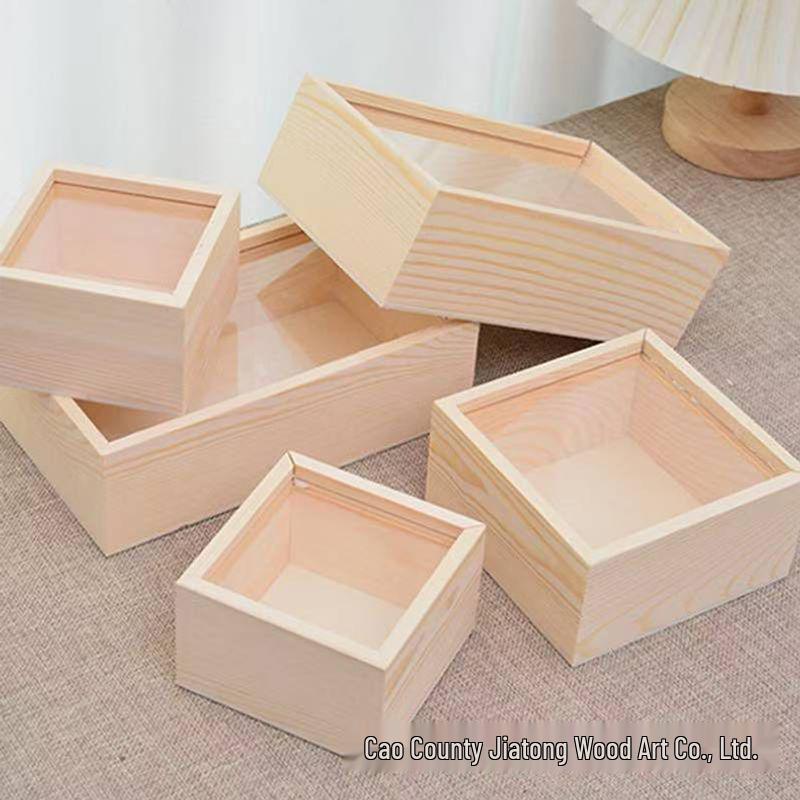 

Acrylic-Lid Wooden Gift Box: Dustproof Pull-Out Lid Storage for Holiday Souvenirs 9.5x9.5x6 cm
