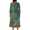 Women's Fashionable Printed Round Neck Seven Quarter Sleeve Button Loose Shirt Dress