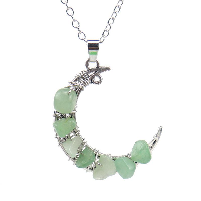 Vintage Handmade Colorful Beaded Gravel Crystal Amethyst Moon Pendant Necklace N551