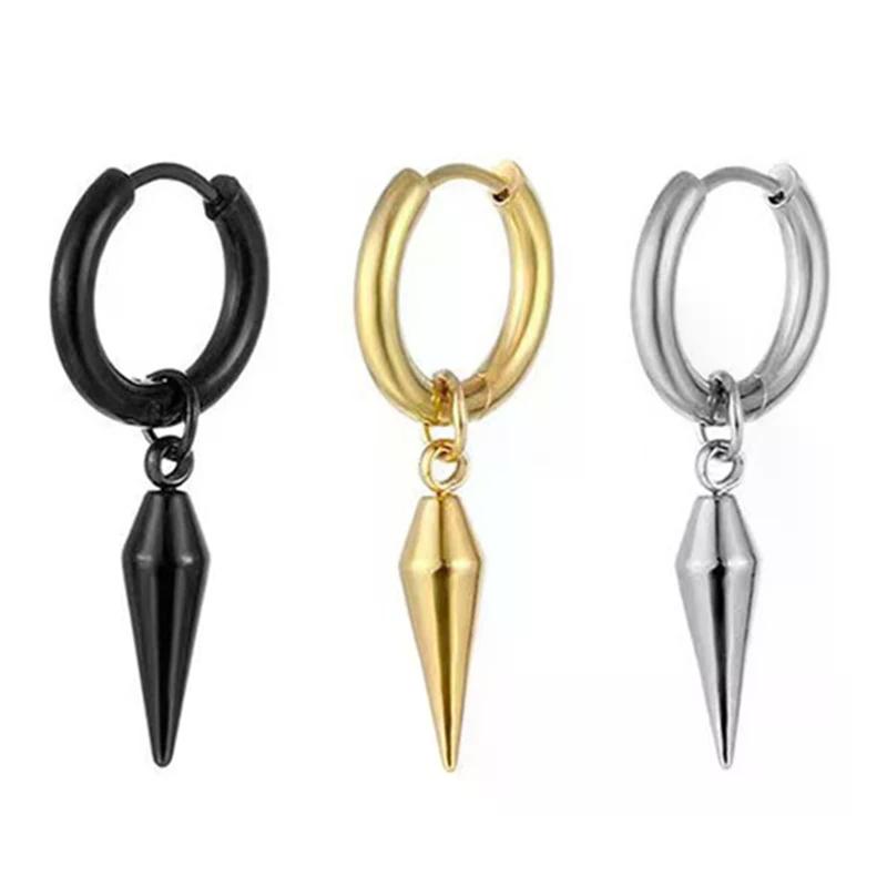 Orecchino a cerchio Punk con punta affusolata in acciaio inossidabile con borchia forata geometrica per donne uomini Hip Hop Rock Style Gioielli per orecchie