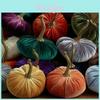 Luxurious Blue Velvet Pumpkin Plush Throw Pillows For Elegant Halloween Decor
