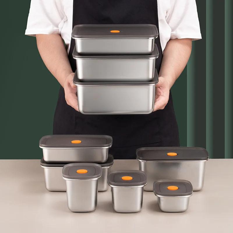 304 Stainless Steel Refrigerator Food Containers With Sealed Lids Vacuum Food Sealed Lunch Box Storage Fresh keeping Box