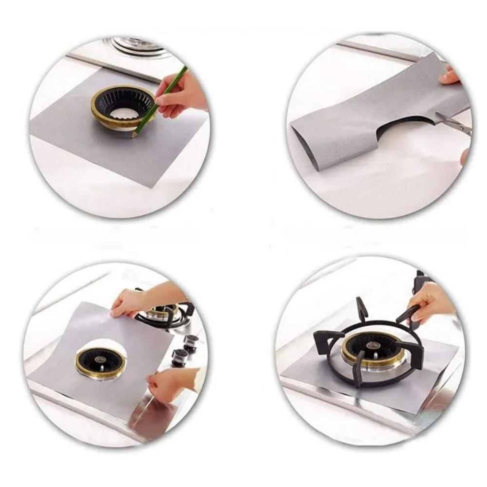 4 Pcs Silver Color Protective Coating For Gas Stoves Reusable Protection