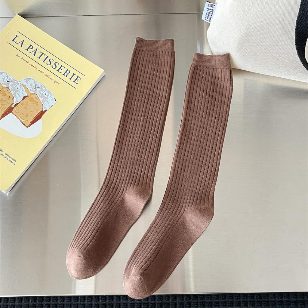 Ankara Red Double-Needle Calf Socks Trendy Fashion Legs Shaping Vertical Striped Women'S Knee Socks