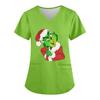 Women's V-neck Christmas Print Short-sleeved Pocket Side Slit Uniform Top