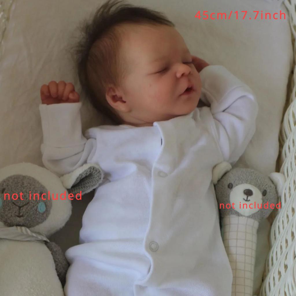 BZDOLL 45cm 17.7inch Soft Vinyl Asleep Reborn Baby Art Doll with 3D-paint Skin and Visible Veins Cloth Body Newborn Bebe Toy for Girl Kids Gift