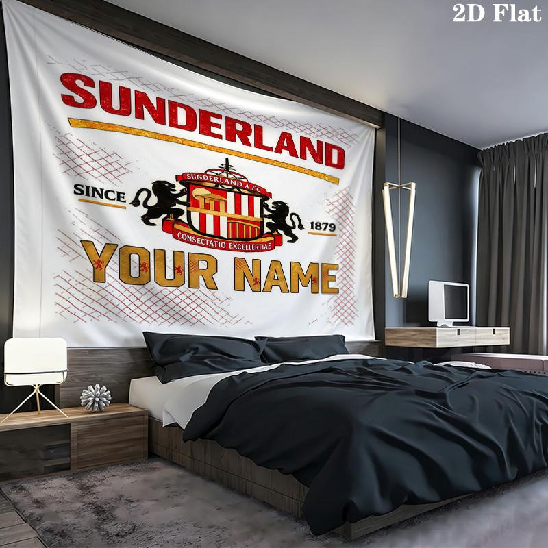 Sunderland Association Football Club Custom Name Wall Tapestry Aesthetic Wall Hanging Printed Fabric Blanket Decorative Tapestries for Bedroom Living 