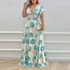 Damen Sommer Blumen Pendler V-Ausschnitt Taillenbedrucktes Swingkleid