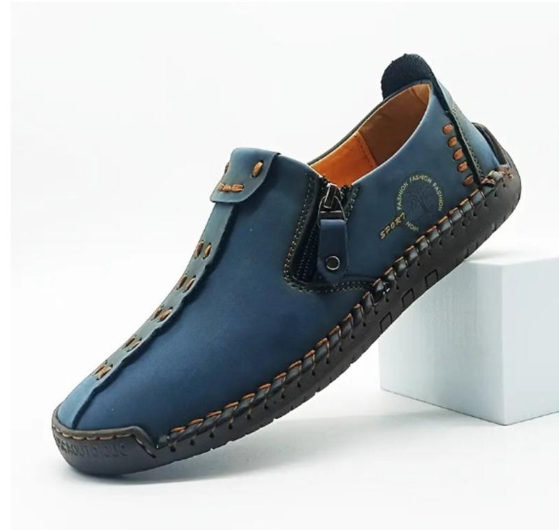 Large Size Spring And Autumn New Style Casual Shoes For Men's Large Size Beans Shoes Hand-Sewn Leather Shoes Casual Flat Bottom