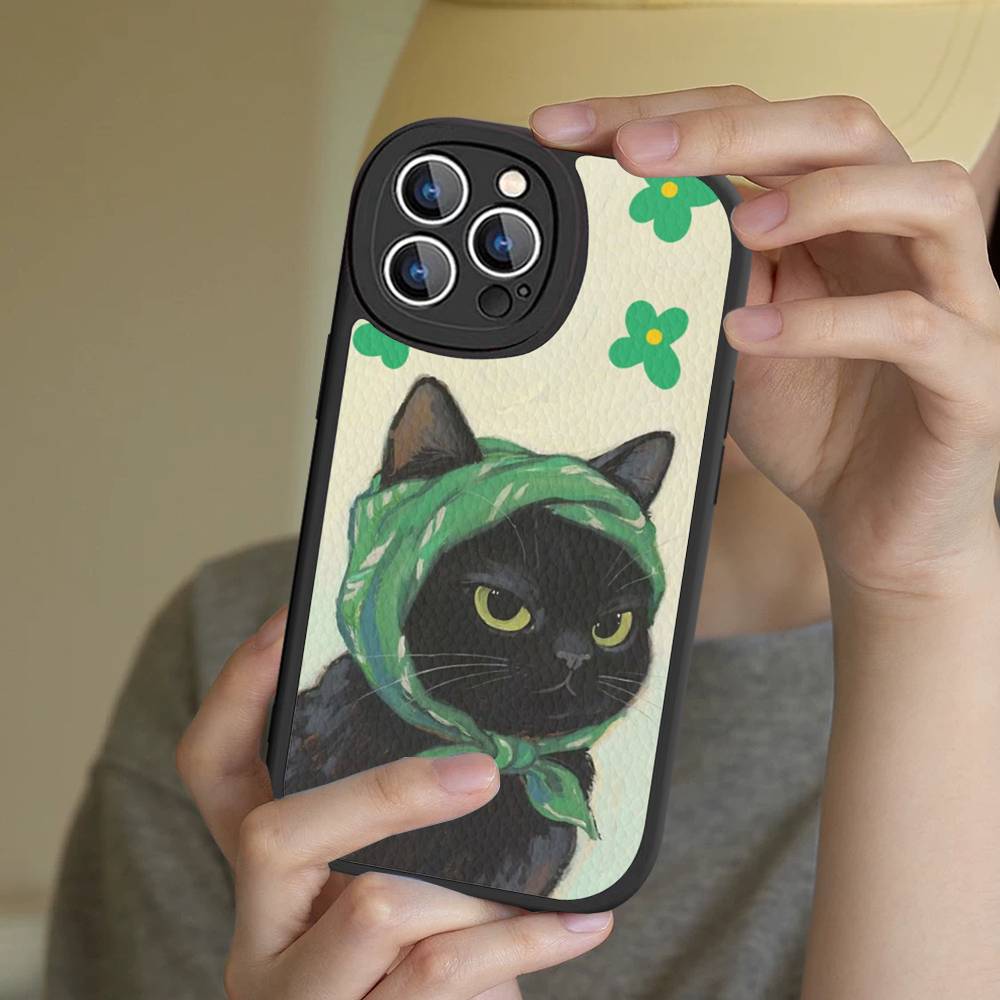 A Cute Comic Cat Phone Case For IPhone 16 15 14 13 12 11 Pro Max Plus Leather Cover