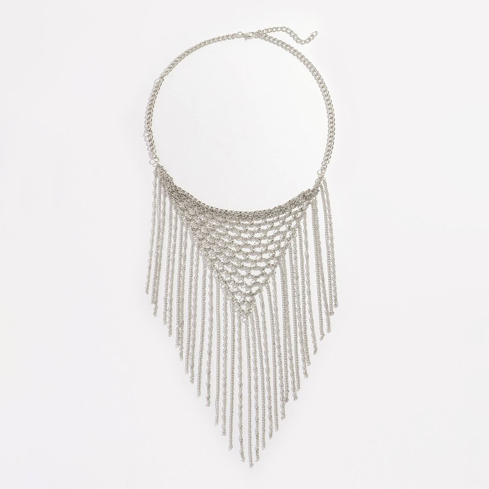 Charm Multi Layer Necklace Silver Metal Chain Mesh Choker Simple Bohemian Collarbone Chain  Women