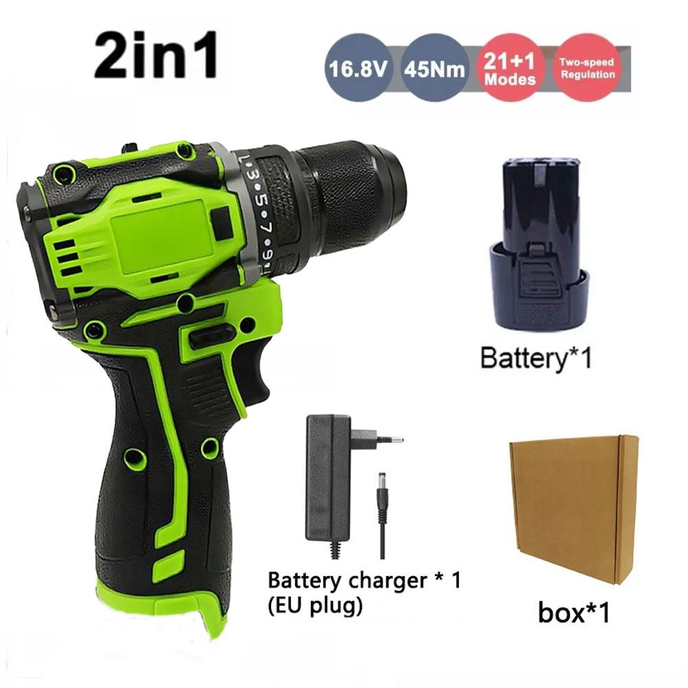 

16.8V Бесщеточная 2в1 Электродрель и Шуруповерт Аккумуляторный Электроинструмент с Крутящим моментом 45 Нм Компактный Легкий для Домашнего Ремонта
