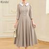 ZANZEA Women Casual Splice Doll Collar Loose Long Sleeve Elegant Dress