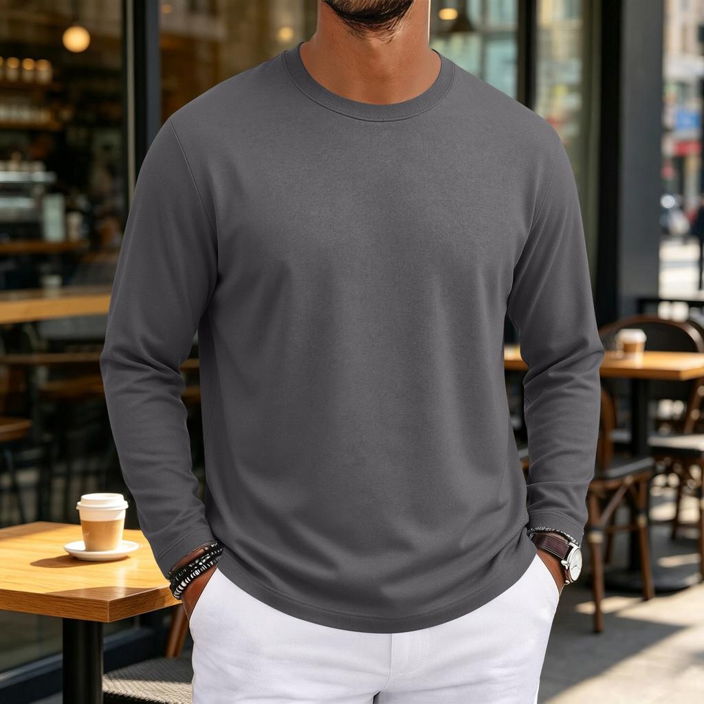 T-shirt da uomo a maniche lunghe con scollo morbido per uso casual quotidiano