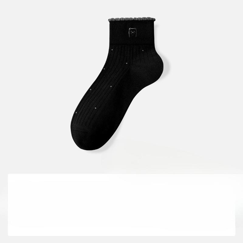 Cotton Sock Children's Style Summer and Spring Pure Cotton Little Dog Embroidered Mid-length Short Tube Breathable Without Bone Earleaf Lace Socks