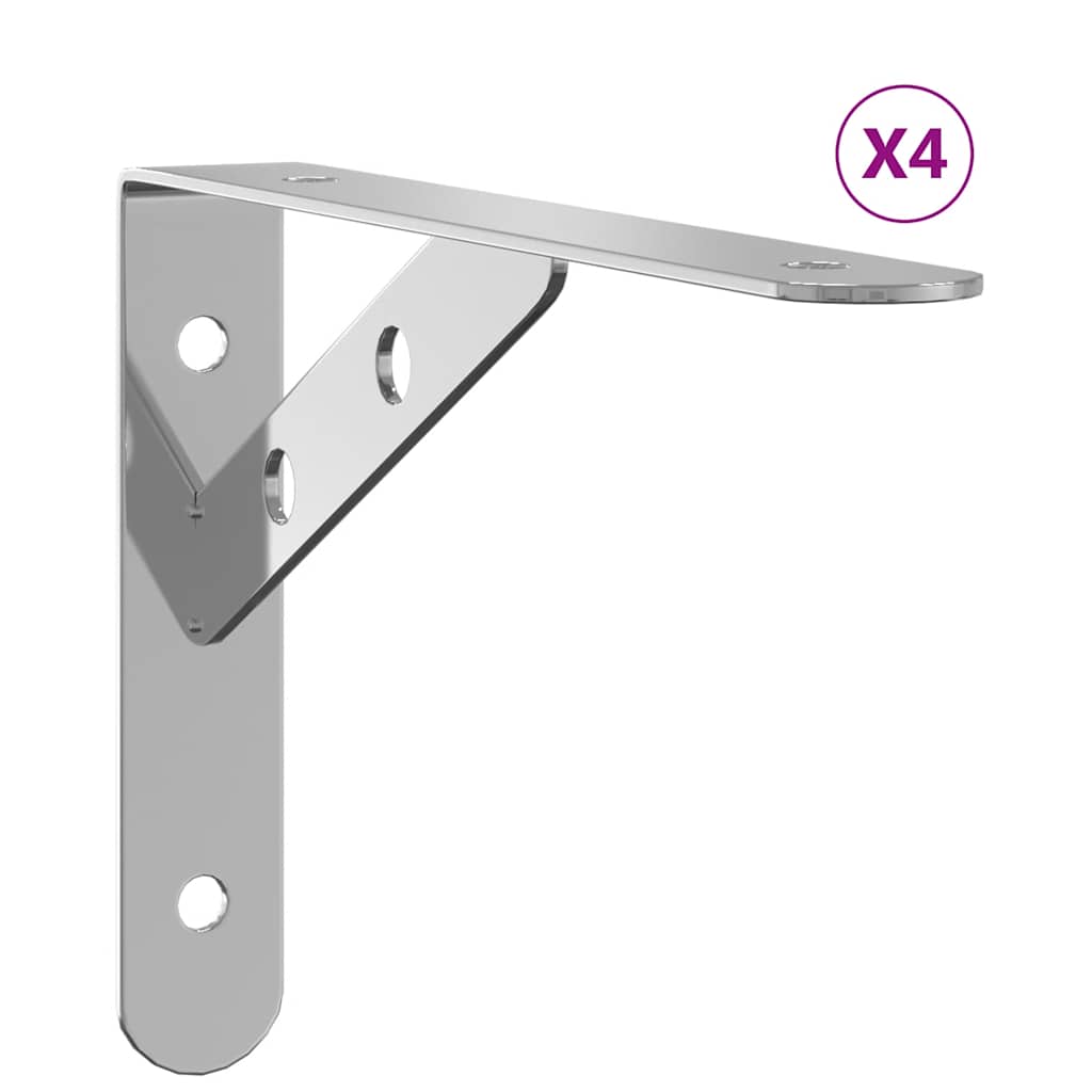 Shelf Brackets 4 pcs 20 x 2.5 x 14 cm Silver Stainless Steel