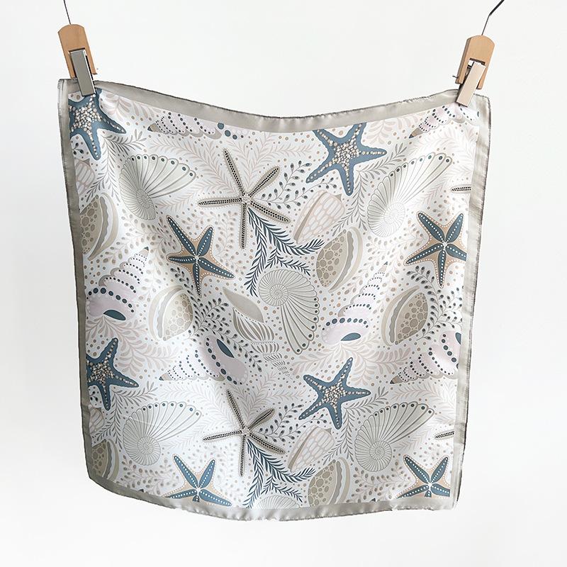 New shell starfish small square scarf niche high-end silk scarf women's neck versatile decorative small scarf headscarf scarf