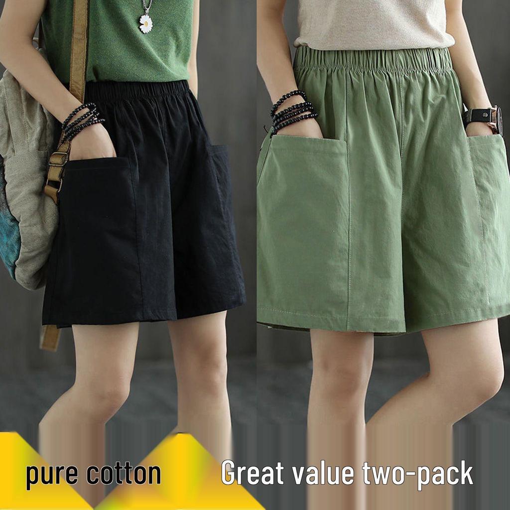 Women's Summer Casual Wide-Leg High Waist Plus Size Wool Shorts with Slimming Fit and Pockets