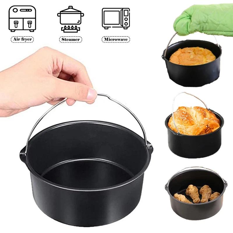 8/7/6 Inch Non-Stick Baking Mold Air Fryer Pot Round Tray Pan Roasting Pizza Cake Basket Bakeware Kitchen Bar Cooking Accessory