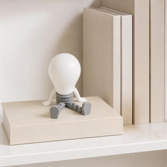 Translucent Bulb Night Light 3D Printed Articulated LED Glow-in-the-Dark Action Figure, Posable Head with Cute Mini Desk Lamp Movable Joints, Creative