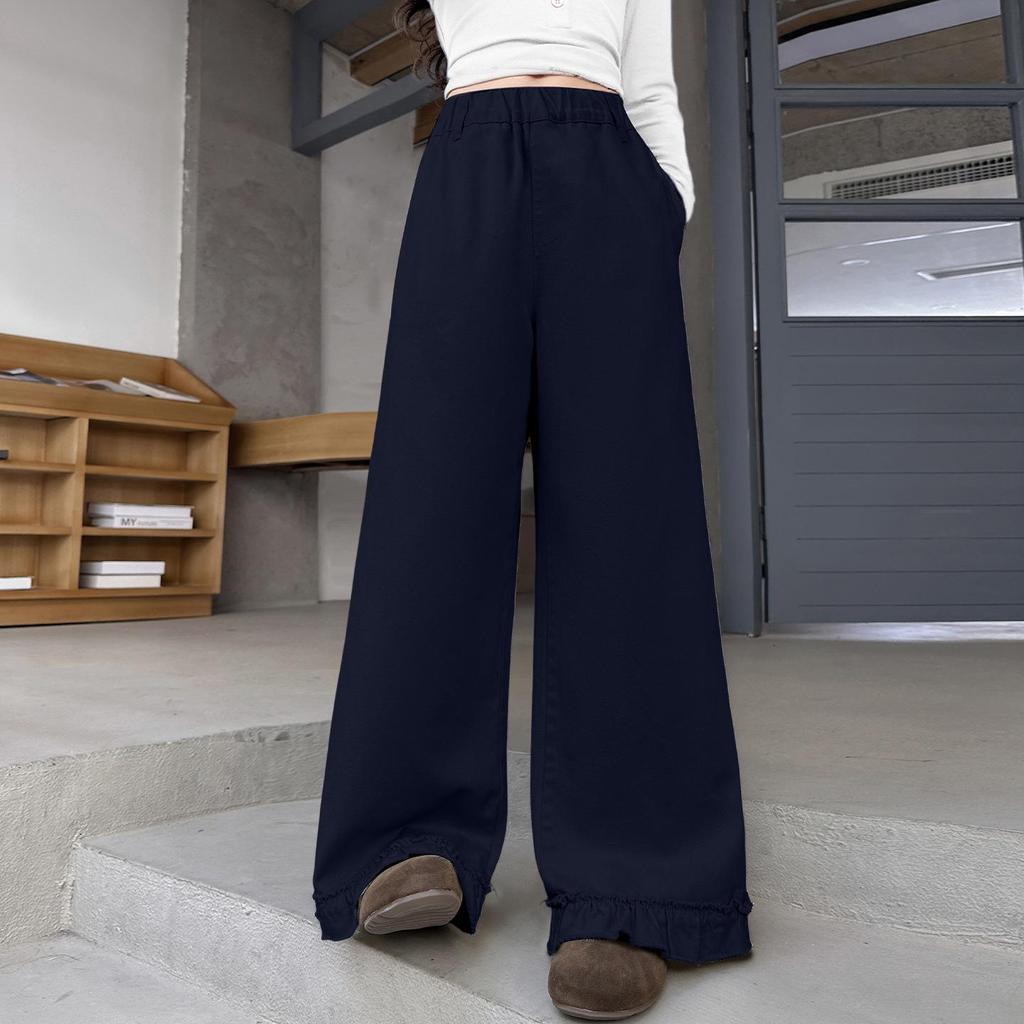 Girls' Fashionable Lace Wide-Leg Pants for Spring and Fall - Casual Straight-Leg Style for Middle and Big Girls