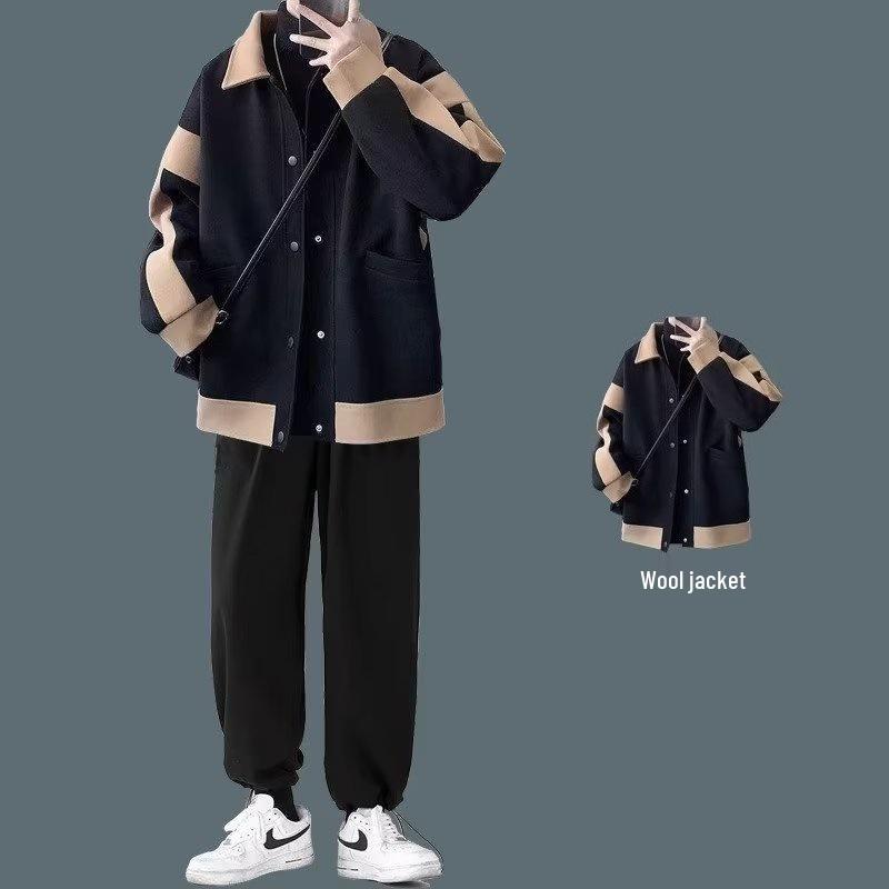 Men's French Style Double-Layer Wool Jacket - High-End Winter Coat with Stylish and Cool Design