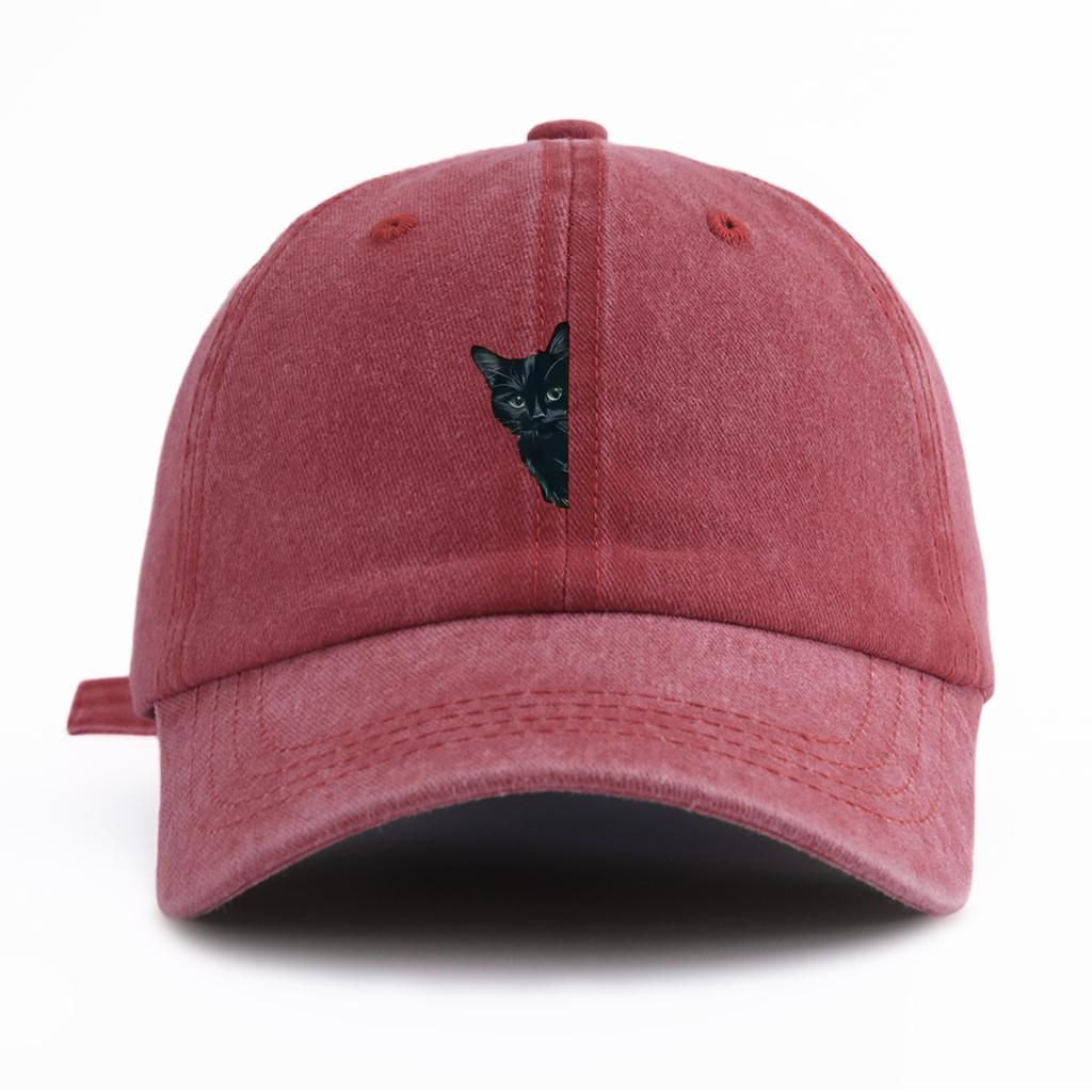 1 Stück Schwarzer Katze Aufdruck Gewaschene Baseballkappe für Erwachsene Minimalistischer Retro-Stil Lässig Weich Verstellbar Papa Hut Perfekt Als Geschenk