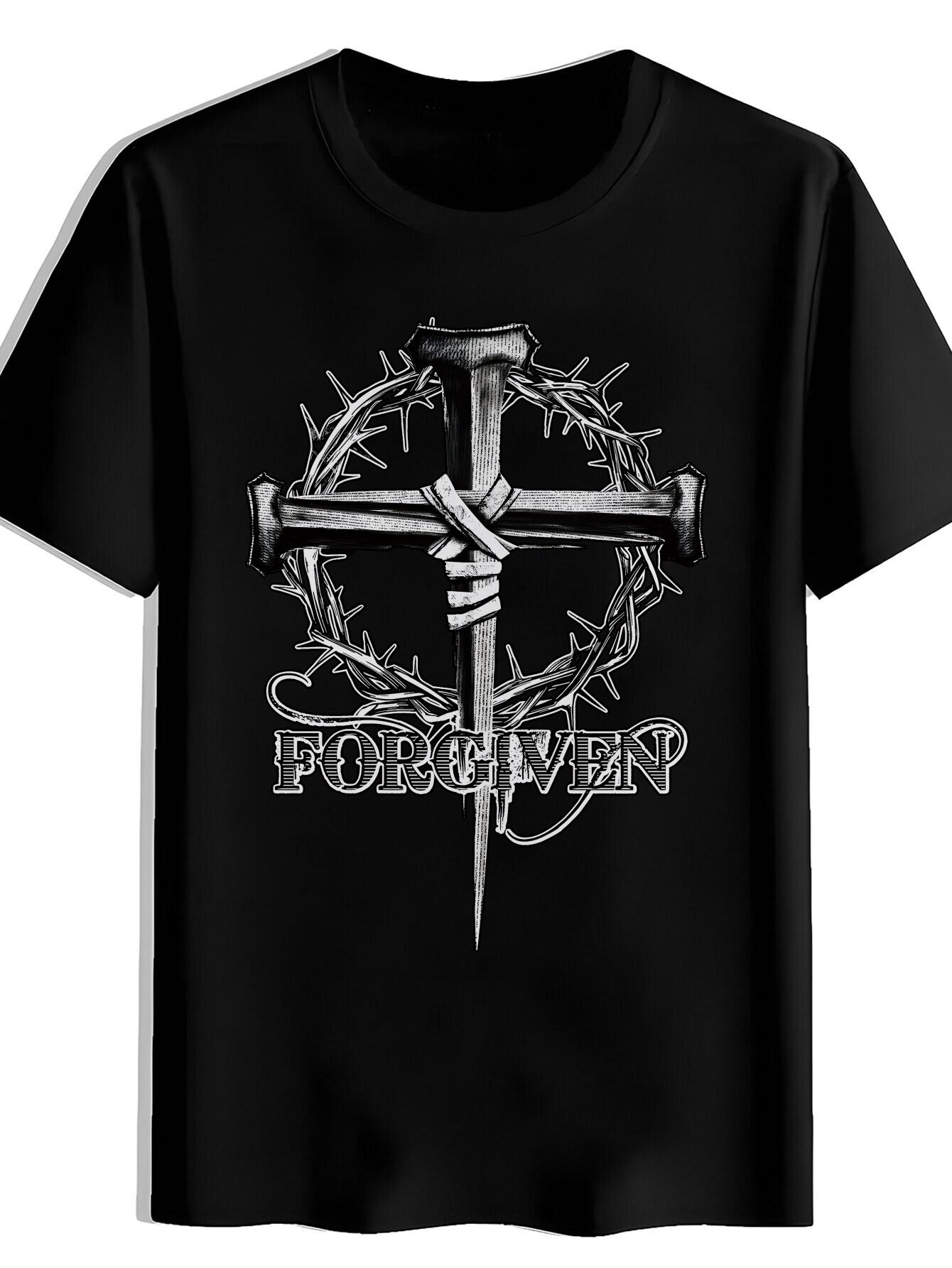 Black T-shirt with FORGIVEN Christian Graphic - Bold White Print S