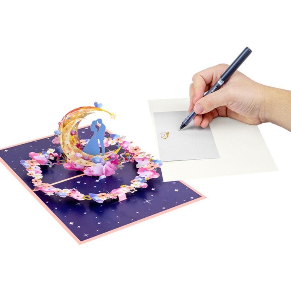 Pop Up Design Valentines Day Greeting Cards Romantic Handcrafted 3D Heart Tree Card with Envelope Exquisite Moon Wedding Cards