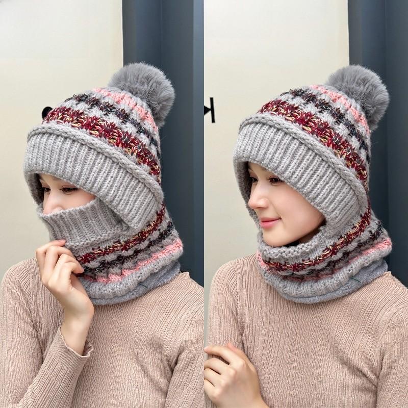 Knitted Winter Hat With Face Mask And Ear Cover For Women And Girls