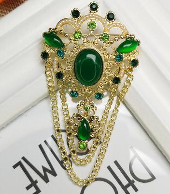 Dámské Vintage Barokní Smaragdové Velké Kamínkové Řetízky Brože Náušnice Bohatý Elegantní Dámský Křišťálový Party Špendlíky Odznaky Náušnice