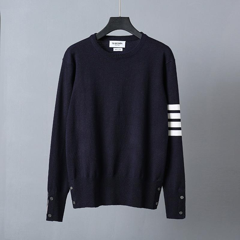 TB BROWIN Wool Four-Bar Round Neck Sweater