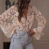 Ivory Ruffle Hem Lace Blouse with Tie Cuff Detail