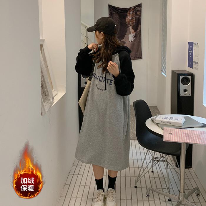 

Длинный бархатный контрастный свитер женский новый свободный повседневный длинный худи платье зимнее с длинным рукавом до колена one size fits all светло-серый