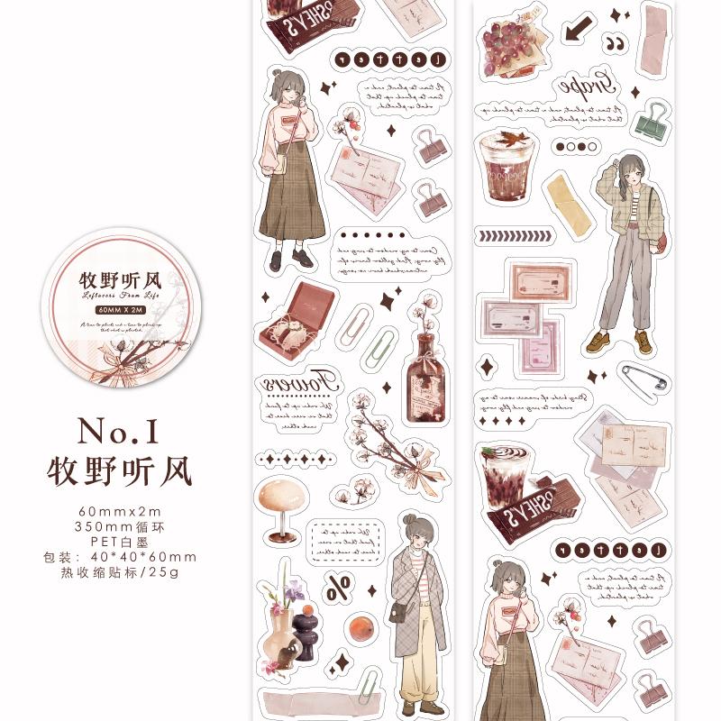 60mm*2m Kawaii Cartoon Label Journal Gadget Material PET Tape Creative DIY Collage Scrapbooking Masking Tapes School Stationer