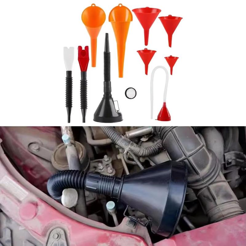 Multi-Piece Combination Funnel Set Car Long Stem Funnel Gasoline Oil Fuel Filling Tools Anti-Splash Plastic Refueling Tools ONESIZE