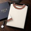Men's Retro Color Block Cashmere Sweater – Short-Sleeve Round Neck Knit Top for Autumn/Winter
