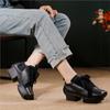 Johnature Women's Shoes Genuine Leather Square Toe Soft Cowhide Lace-up Versatile Mid Heel Pumps