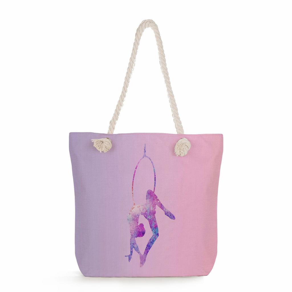 Multifunctional Gymnastics Printed Thick Rope Shoulder Beach Bag Casual Large Capacity Handbag 0244 CLE