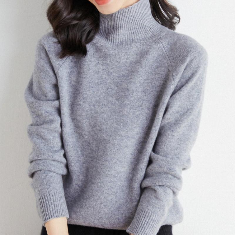 

Женский осенне-зимний свитер с высоким воротом и спущенным плечом - вязаный топ свободного ленивого стиля для ношения под одеждой 2XL